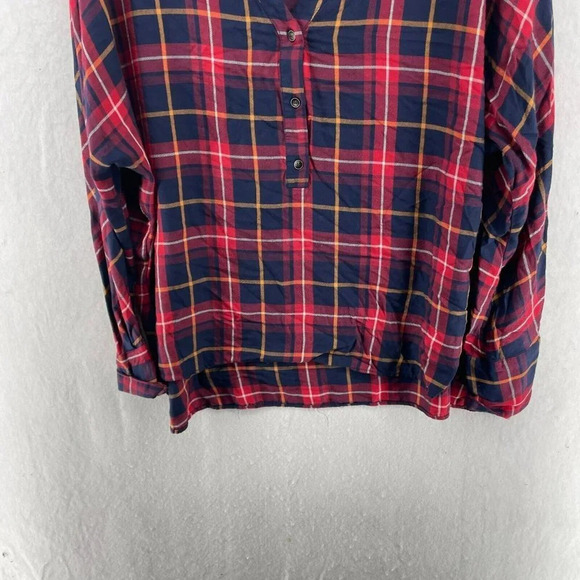 Zara Button-Up Shirt Women's Sz M Red Blue Plaid V-Neck Collared Relaxed Fit - Picture 7 of 12